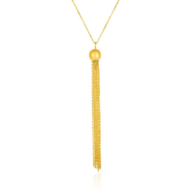 Vintage 14k Yellow Gold Ball & Tassle Chain Polished Bead Pendant Clip Bail